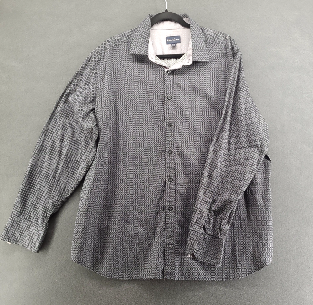 Robert Graham Shirt Gray Geometric Stretch Mens XXL 18x36/37 Flip Cuff Button